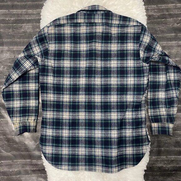 VINTAGE PENDLETON MENS CAMPBELL TARTAN GREEN BLUE FLANNEL WOOL SHIRT OUTDOORS - Picture 5 of 7